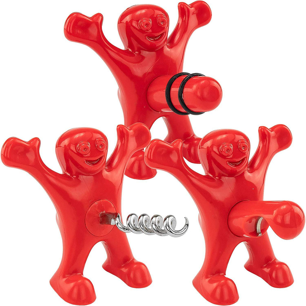 Happy Man Bottle Opener, Stopper, and Corkscrew (3-Piece Set)